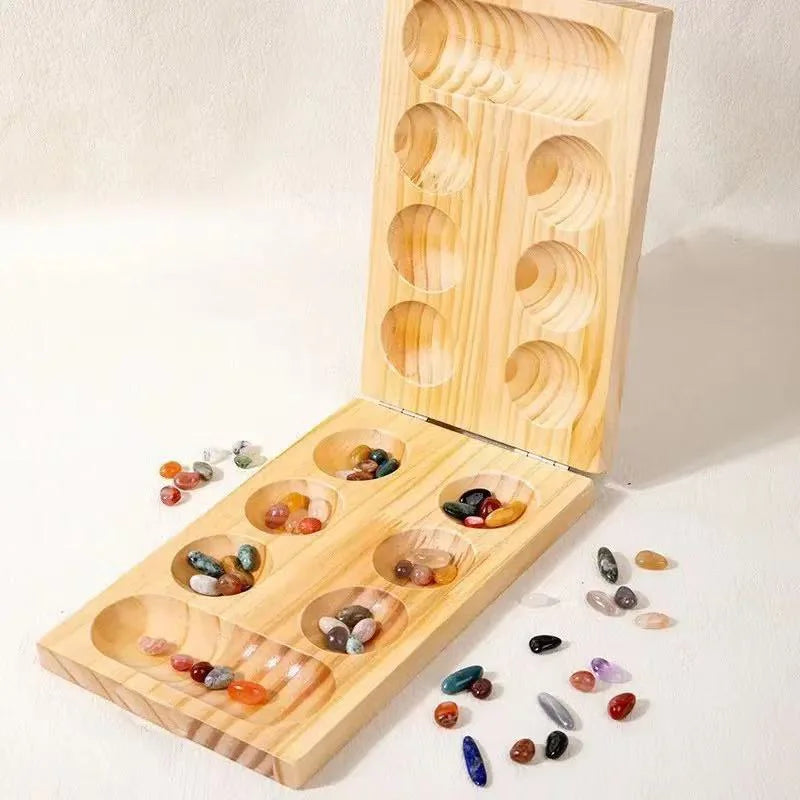 Raindrop Rock Wooden Mancala, Gem Chess Board Game - Educational Toy for Spatial Thinking African Chess Desktop Game