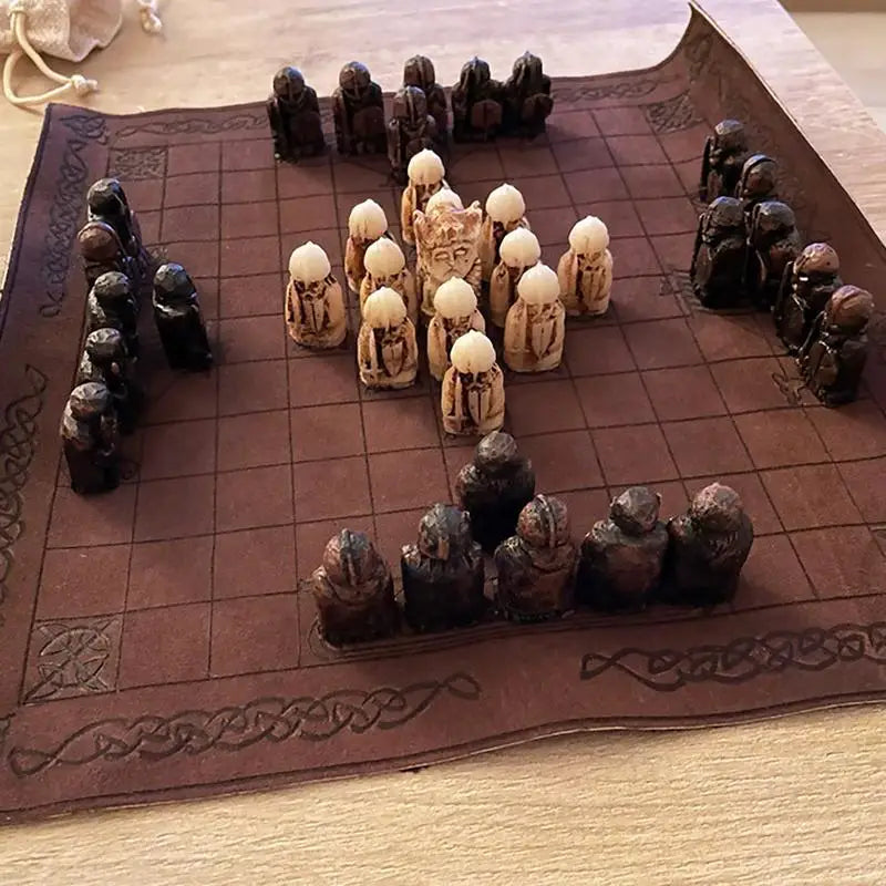 Viking Game Chess Set Traditional Two-Player Strategy Board Game Folding Chess Board Resin Chess Pieces Entertainment