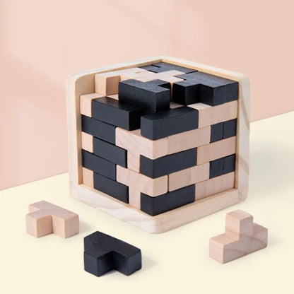 3D Cube Puzzle Luban Interlocking Creative Educational Wooden Toy Brain Mind Early Learning Game Gift For Children Letter