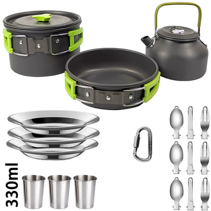 1Set Camping Cooking set Camping Cookware Travel Tableware Outdoor Picnic Set Teapot For 2-3 Peaple Non-stick pots assorted sets
