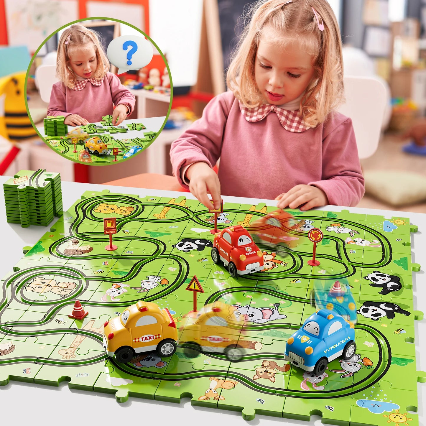 39 Pcs Jigsaw Puzzle Race Track Car Set Toys For Kids Puzzle