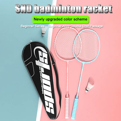Double Badminton Racket Set For Adults With Durable High Elasticity Good Looks Foam Handle Feathers Professional Defensive