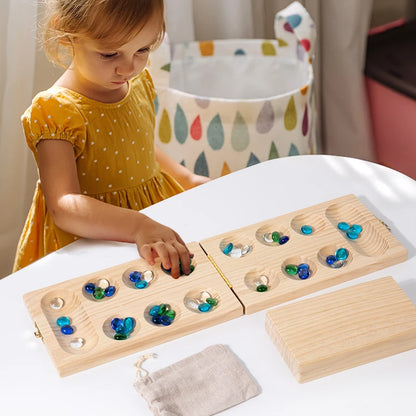 Mancala Board Game Set Family Games Multi Color Beads Ages 7+ Wooden Collapsible for Party Gift Adult Whole Family Boys Girls