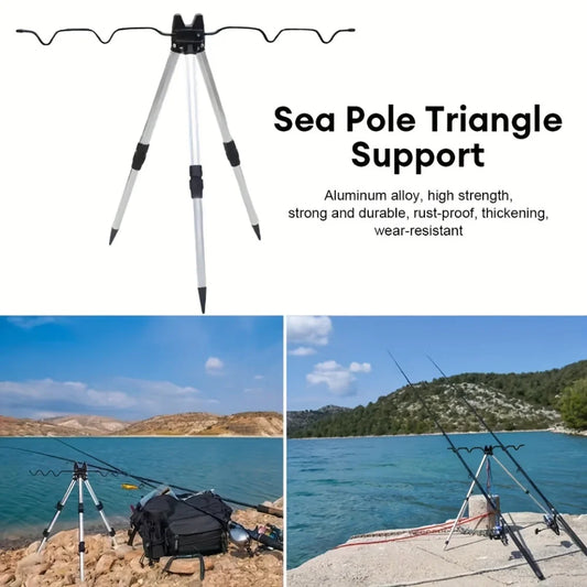 Telescopic Bracket Fishing Sea Rods Pole Support Frame 3-Fold Fishing Rods Rest Base Fishing Rod Load-Bearing Tripod Stand Tools