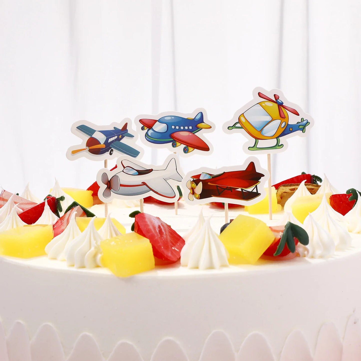 10 Pcs Plane Theme Birthday Decorations Cake Cupcake Picks Toy Set Toppers Airplane Wooden Child