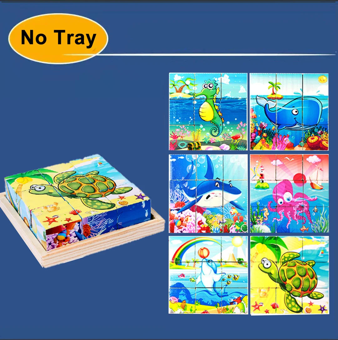 3D cube Wooden puzzle children's nine pieces six-sided wooden block tray children's Montessori learning educational puzzle toys