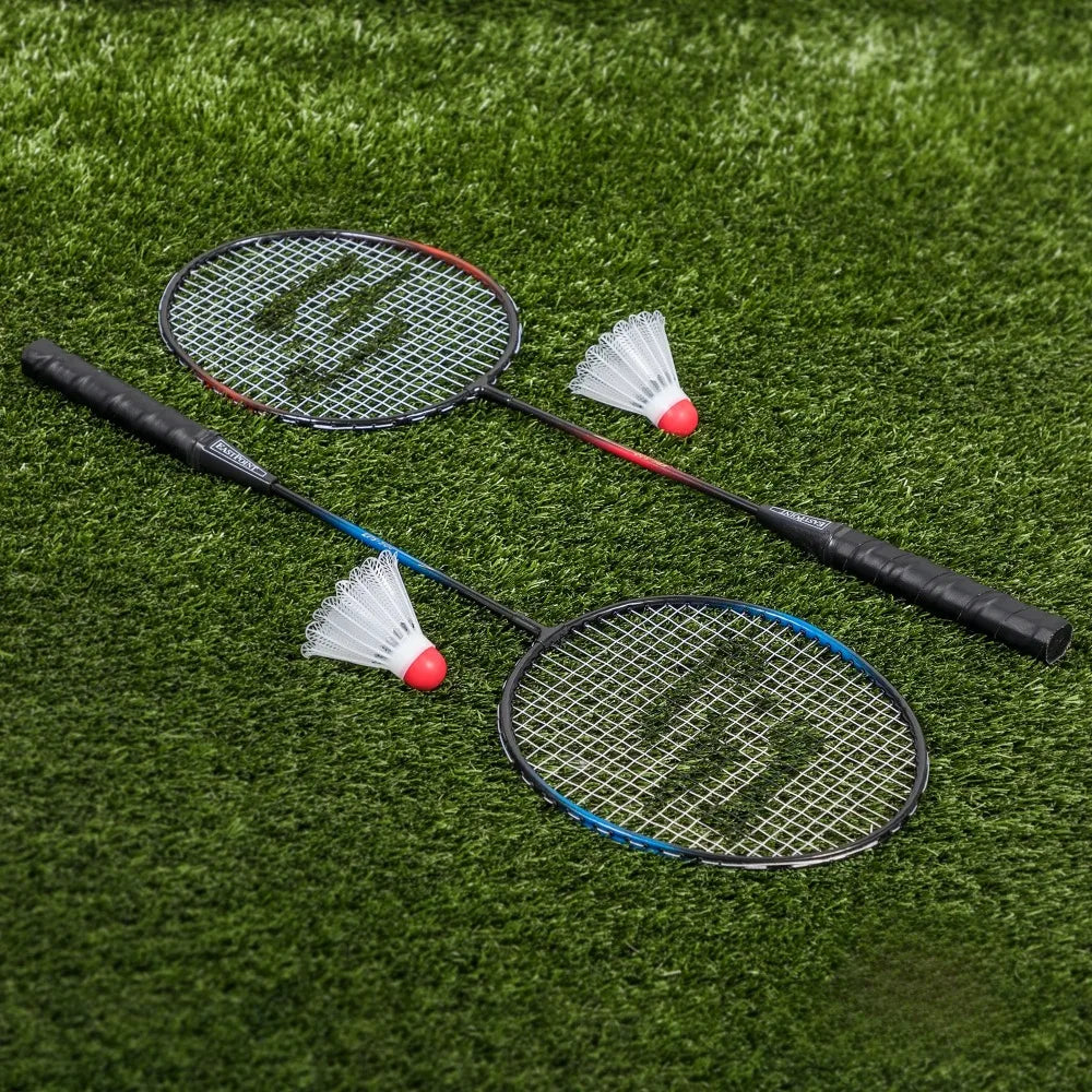 2 Player Badminton Racket Set; 2 Rackets with Steel Shafts, 2 Shuttlecock Birdies
