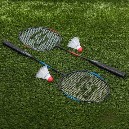 2 Player Badminton Racket Set; 2 Rackets with Steel Shafts, 2 Shuttlecock Birdies