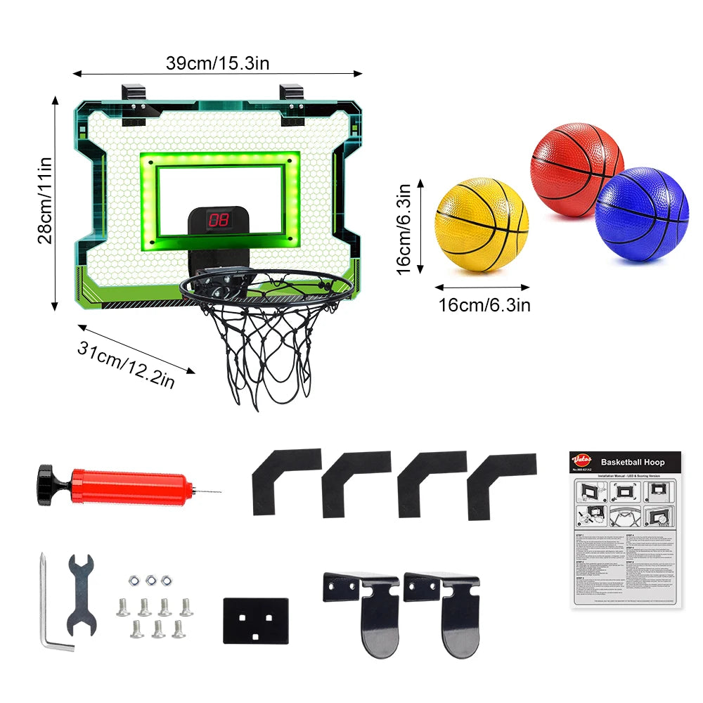VATOS Mini Basketball Hoop Shooting Game Set Toy Electronic Score Board Auto Sound Light For Kids Teens Adults Indoor Games