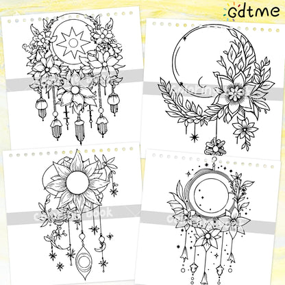 BOHO MOON Coloring Book for Adult Featuring Spiral binding 24pages for Relaxation Kid Educational DIY Painting Drawing Book