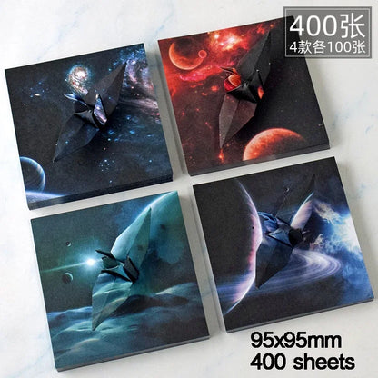 200-400Sheets Galaxy Outer Space Origami Paper Cranes Paper Decor Folded Origami Paper for Kids DIY Arts Christmas Craft Project