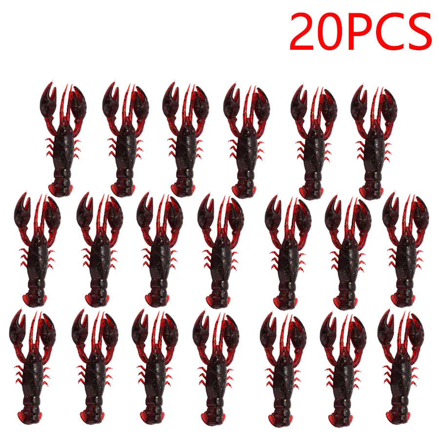 20pcs Crawfish Artificial Bait Shrimp Lobster Claw Lure For Bass Trout Pike Salmon Soft PVC Fishing Lures Swimbait 5.5cm/2.3g