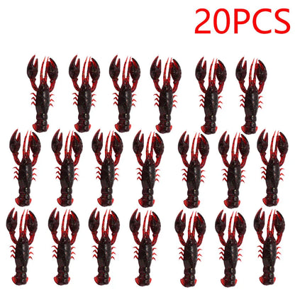 20pcs Crawfish Artificial Bait Shrimp Lobster Claw Lure For Bass Trout Pike Salmon Soft PVC Fishing Lures Swimbait 5.5cm/2.3g