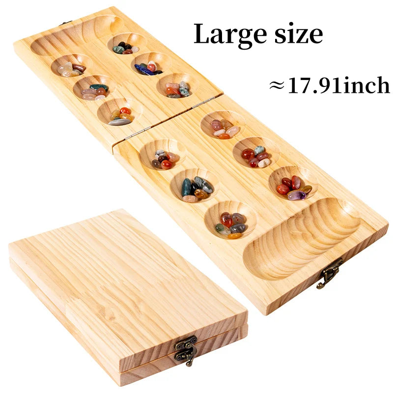 Authentic Wooden Mancala Board Game - Handcrafted Traditional African Mancala Set with Beads