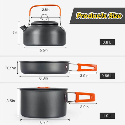 1Set Camping Cooking set Camping Cookware Travel Tableware Outdoor Picnic Set Teapot For 2-3 Peaple Non-stick pots assorted sets