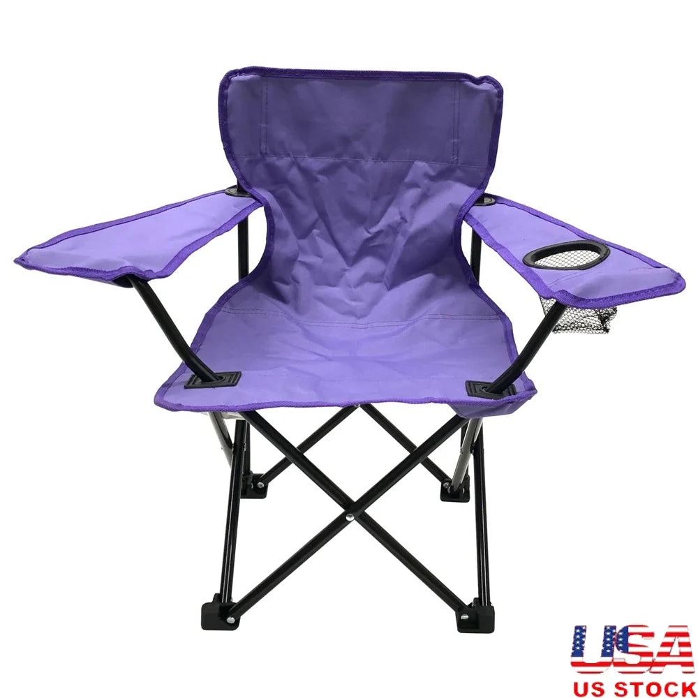 Kids Toddler Chair Lightweight Folding with Carry Bag Armrests Drink Holder Safety Locks Great Camping Parks Events