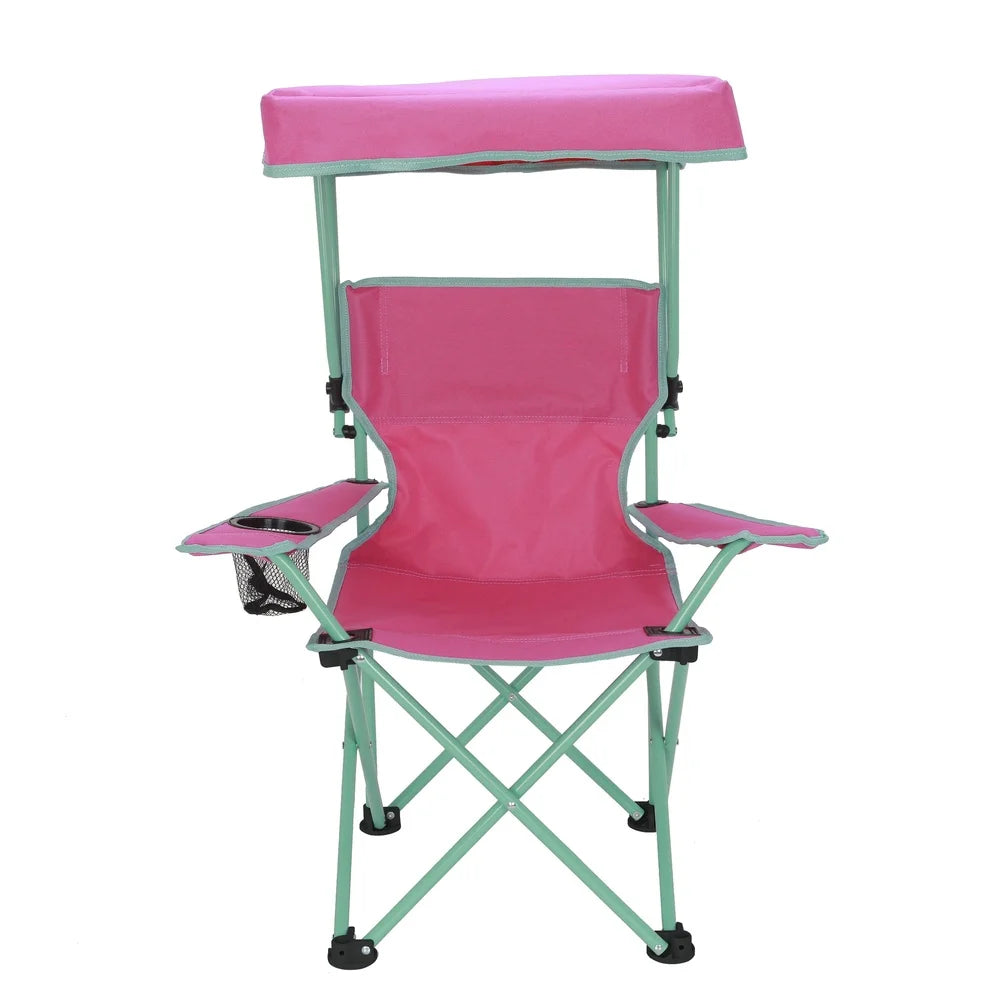 Kids Canopy Camp Chair Safety Lock Portable Outdoor Chair with Canopy Adjustable Sunshade Cup Holder Kids 125lb Capacity