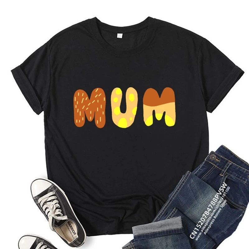 Mum Dad and MINI Little Cartoon print t-shirt Family Matching Clothes Father and Son Kid Clothes daddy Baby T Shirt Short Sleeve