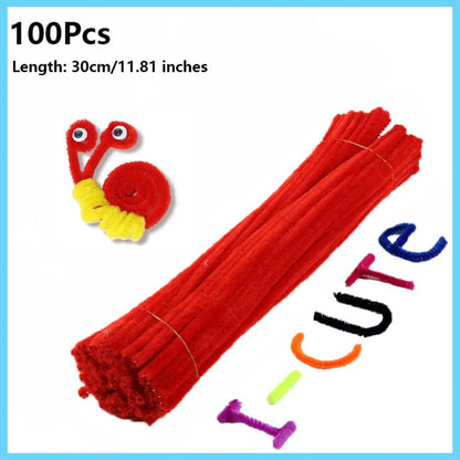 100pcs Colorful Chenille Stems Pipe Cleaners Plush Tinsel Stem Wired Twist Sticks Hair Strip Craft DIY Educational Toys Handmade