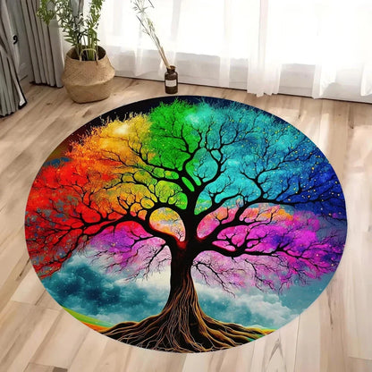Tree of Life Round Rug Nature Mandala Rug Ancient Spiritual Decor Carpet Meditation Space Rug Washable and Non Slip Floor Mat