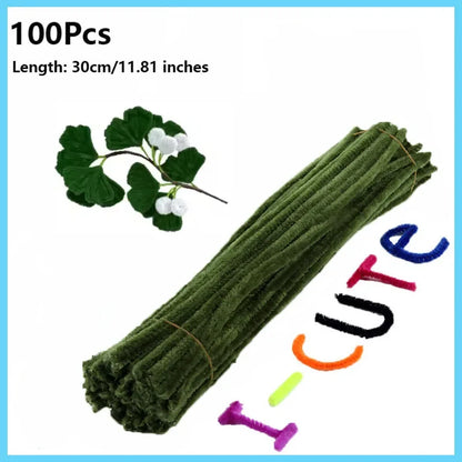 100pcs Colorful Chenille Stems Pipe Cleaners Plush Tinsel Stem Wired Twist Sticks Hair Strip Craft DIY Educational Toys Handmade