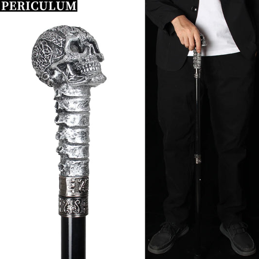 Silver And Black Resin Skull-Head Walking Stick Man Metal And Resin Steampunk Walking Sticks Woman Fashion Canes