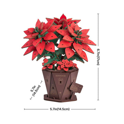 Robotime Poinsettia Flower Kit 3D Puzzle DIY Wooden Flower Craft Kit Christmas Table Decor Wooden Craft Gift Toy Gift Kit