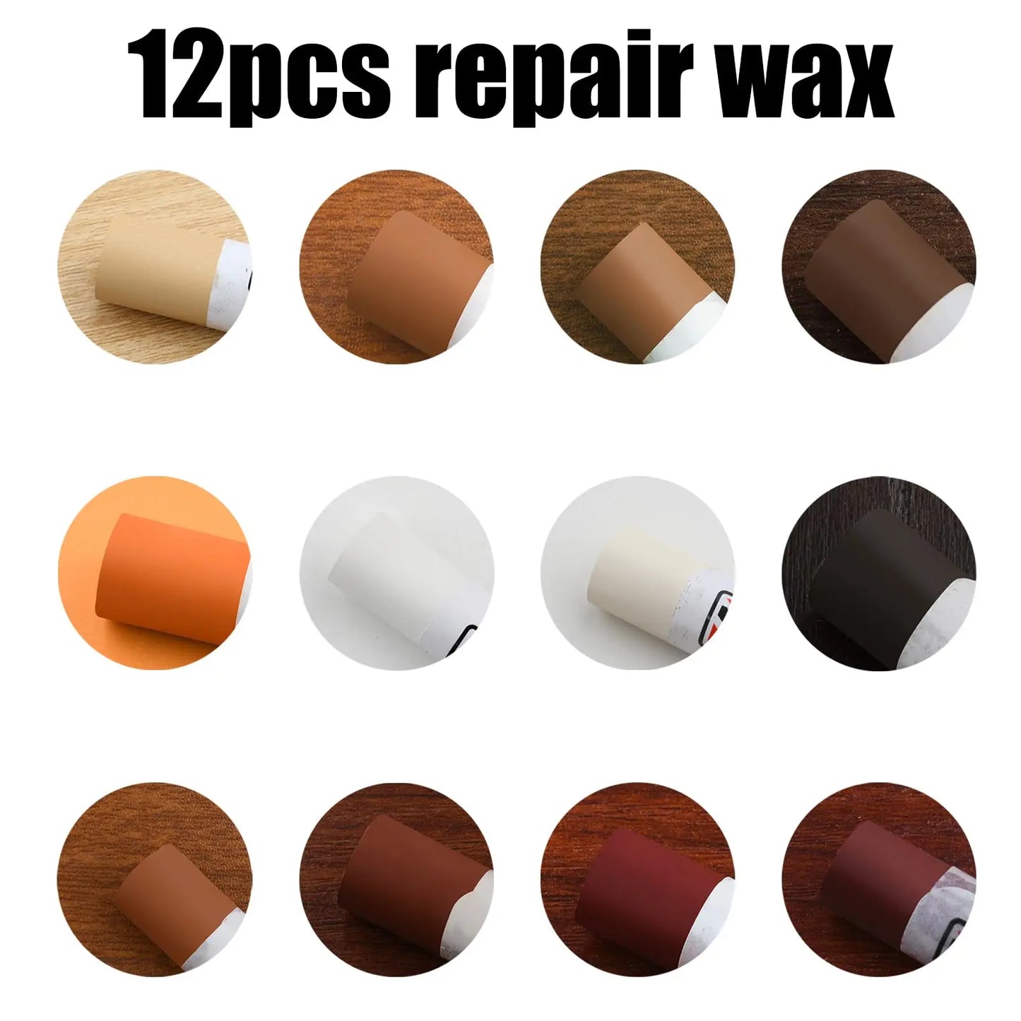 12-Pack Wooden Furniture Repair Kit - Wax Crayons/Pens for Filling Scratches on Floors/Tables