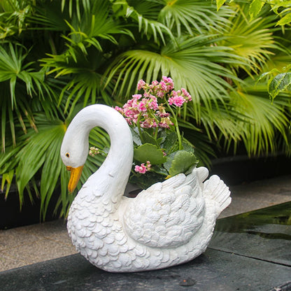 Swan-Shaped Bonsai Planter Animal Theme Garden Pot Roman Pillar Style Decoration Courtyard Landscape Ornament Elegant