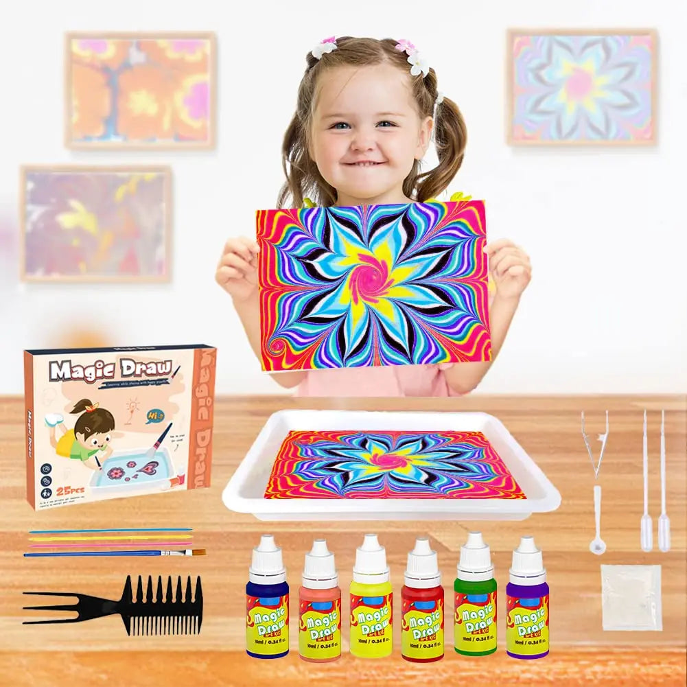 Marble Painting Kit for Kids,Arts and Crafts Paint On Water Set,Water Marbling Paint Kit Ideal Gifts for Girls & Boys Age 4-16