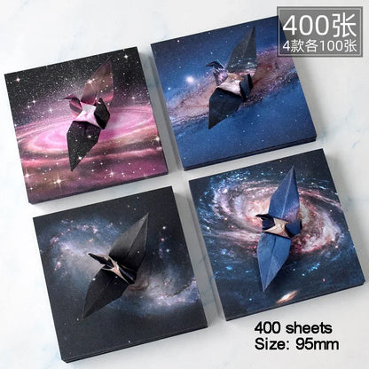 200-400Sheets Galaxy Outer Space Origami Paper Cranes Paper Decor Folded Origami Paper for Kids DIY Arts Christmas Craft Project