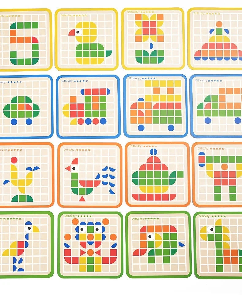 Wooden Pattern Blocks 120PCS Mosaic Puzzle Montessori Early Childhood Educational Puzzle Intelligence Game Gift For Children