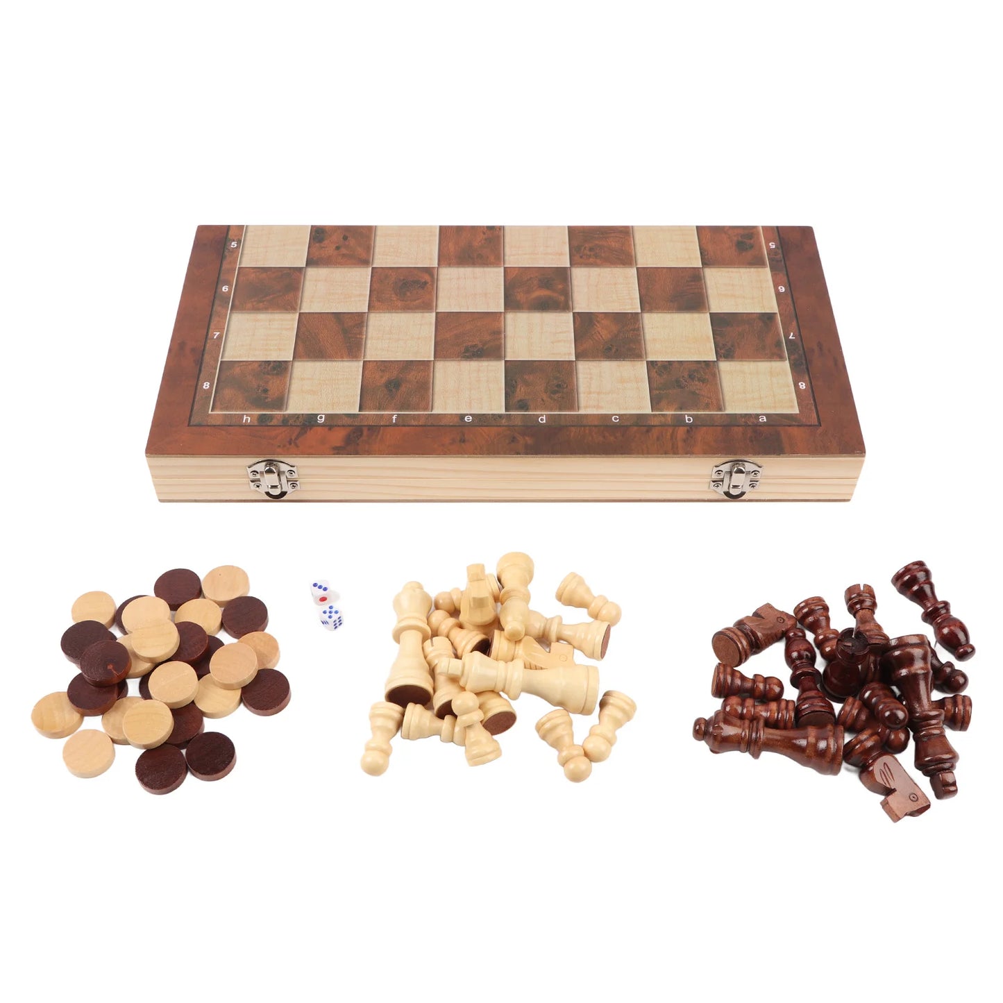3 in 1 Wooden Chess Checkers Set Portable Chess Checkers Game Set with Wooden Folding Board for Kids Adults Chess Checkers Set