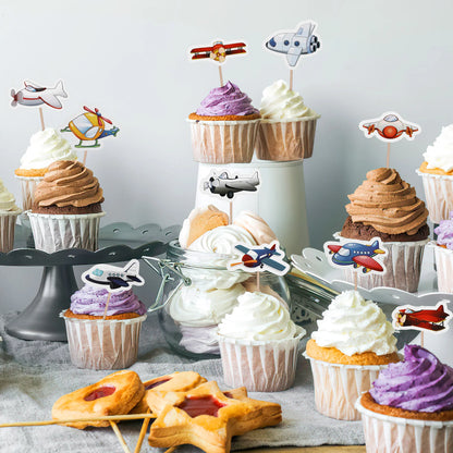 10 Pcs Plane Theme Birthday Decorations Cake Cupcake Picks Toy Set Toppers Airplane Wooden Child