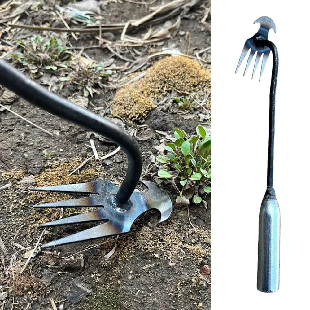 4 Teeth Garden Rake Hand Weed Remover Loose Soil Grass Root Puller Shovel Multifunctional Weeding Removal Rake Gardening Tools