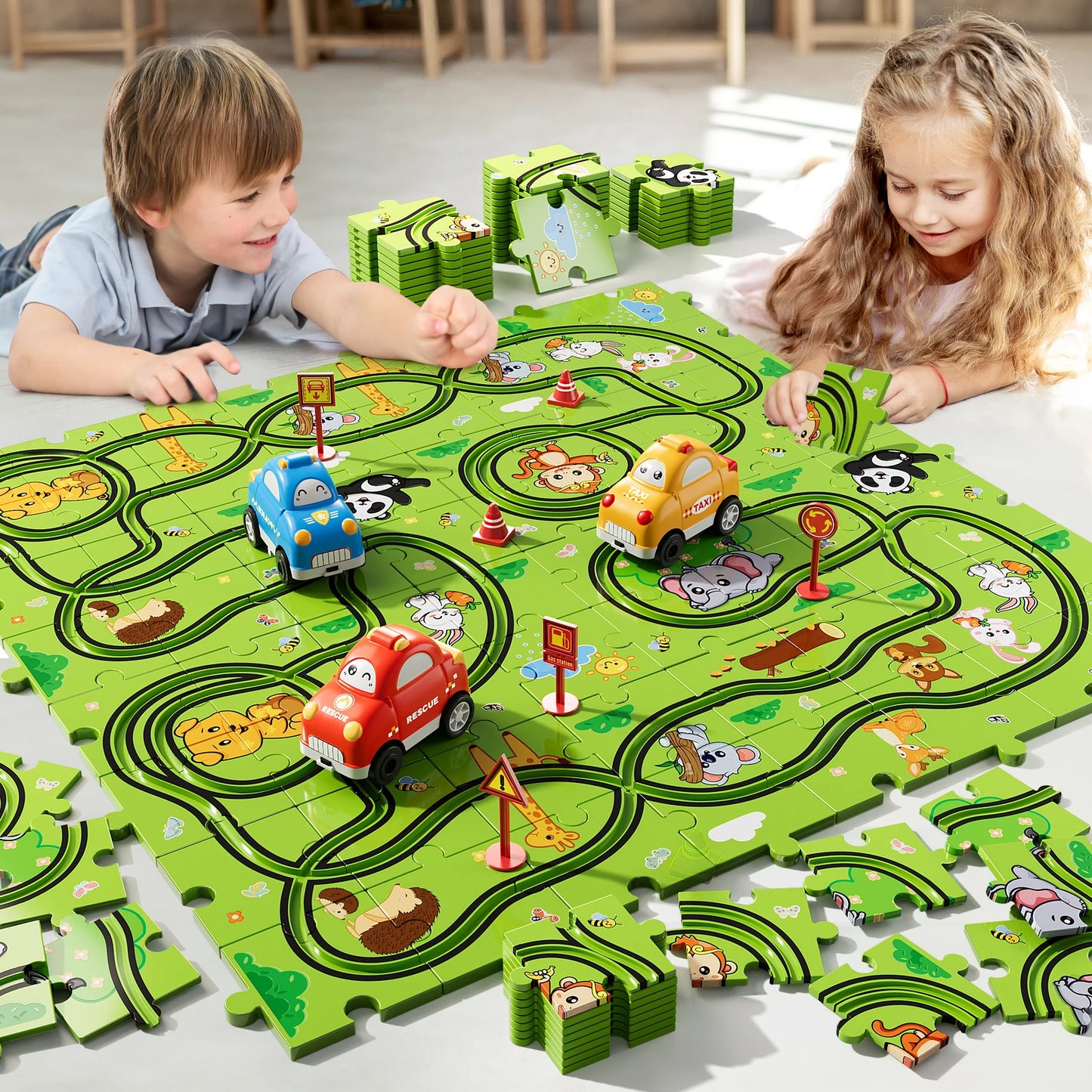 39 Pcs Jigsaw Puzzle Race Track Car Set Toys For Kids Puzzle
