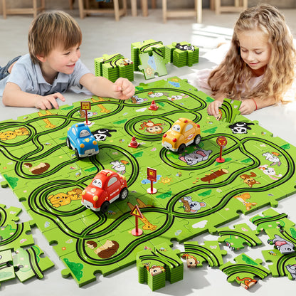 39 Pcs Jigsaw Puzzle Race Track Car Set Toys For Kids Puzzle