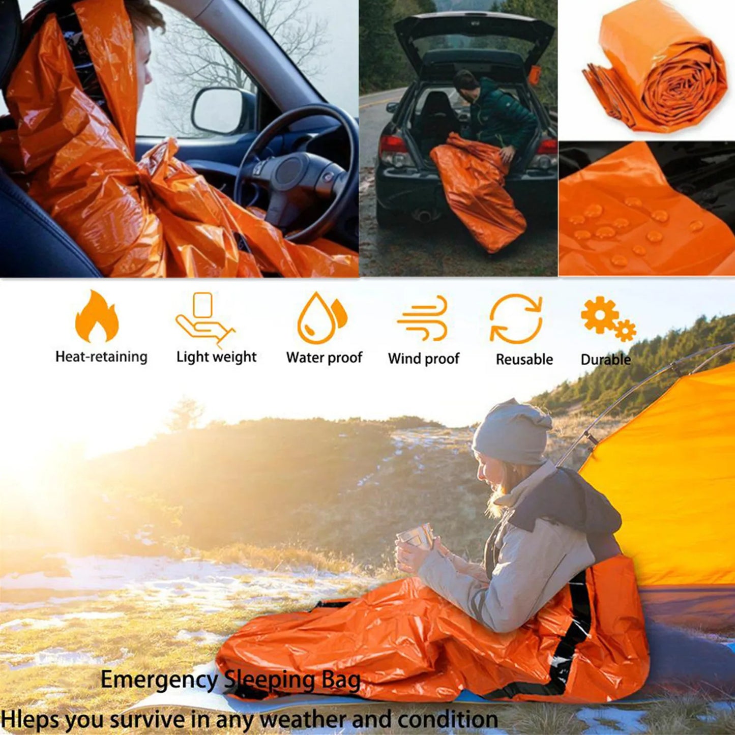 Portable Waterproof Emergency Survival Sleeping Bag Outdoor Camping Gear Thermal Sack First Aid Rescue Mylar Insulate Blanket