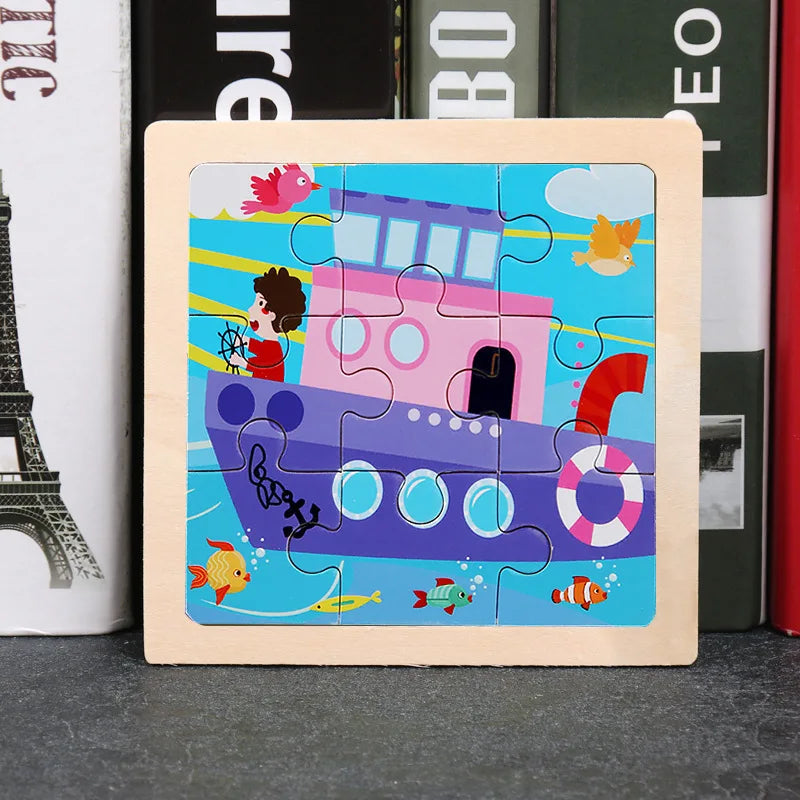 Baby Wooden Toys 11x11cm Jigsaw 3d Puzzle Cartoon Animal Traffic Wooden Puzzle Game Montessori Educational Toys For Children