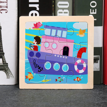 Baby Wooden Toys 11x11cm Jigsaw 3d Puzzle Cartoon Animal Traffic Wooden Puzzle Game Montessori Educational Toys For Children