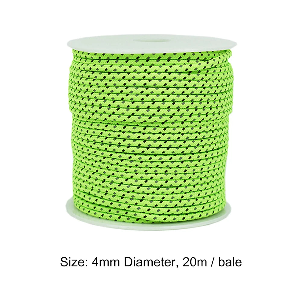 20m 4mm Survival Paracord Nylon Reflective Camping Tent Extension Ropes No Joints Tents Pull Cord  Outdoor Equipment