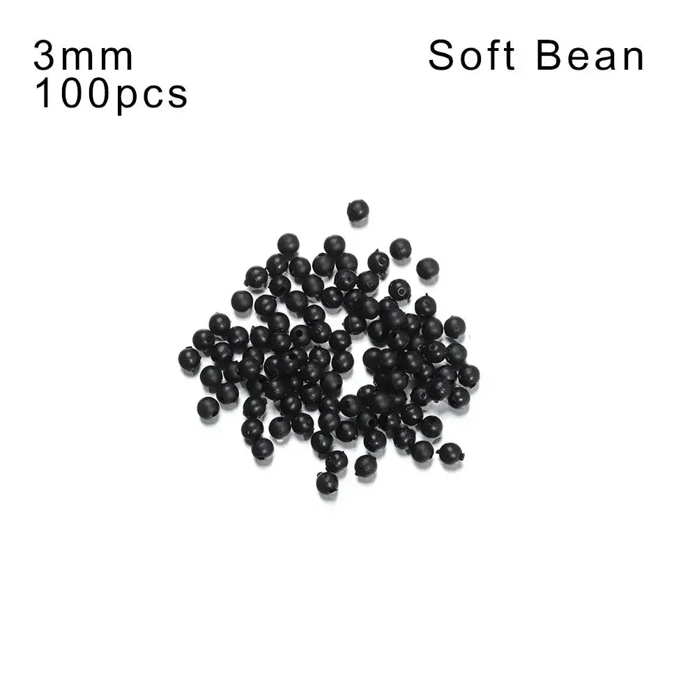 100pcs Fishing Beads Space Stopper Black 3mm-12mm Round Soft and hard beans Fishing Lures bait Hook Rig Accessories