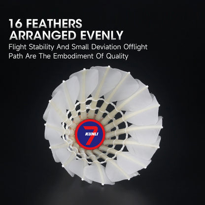 Kunli Badminton Shuttlecocks Duck Feather with Great Durability Stability for Professional Competition Or Training Indoor Sports