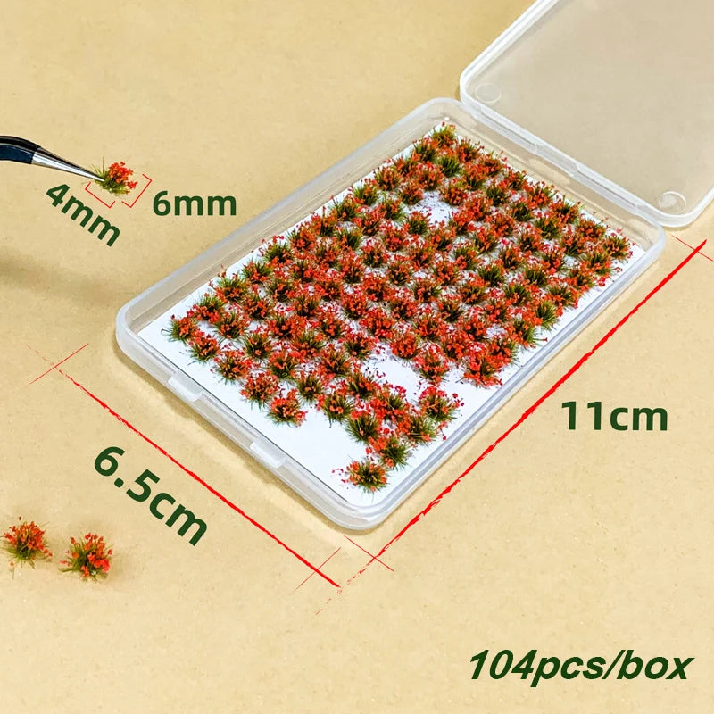 104Pcs Miniature Static Flower/Grass Tuft Plant Model Kit for Diorama Railway/Building/Garden Micro Landscape Model Making