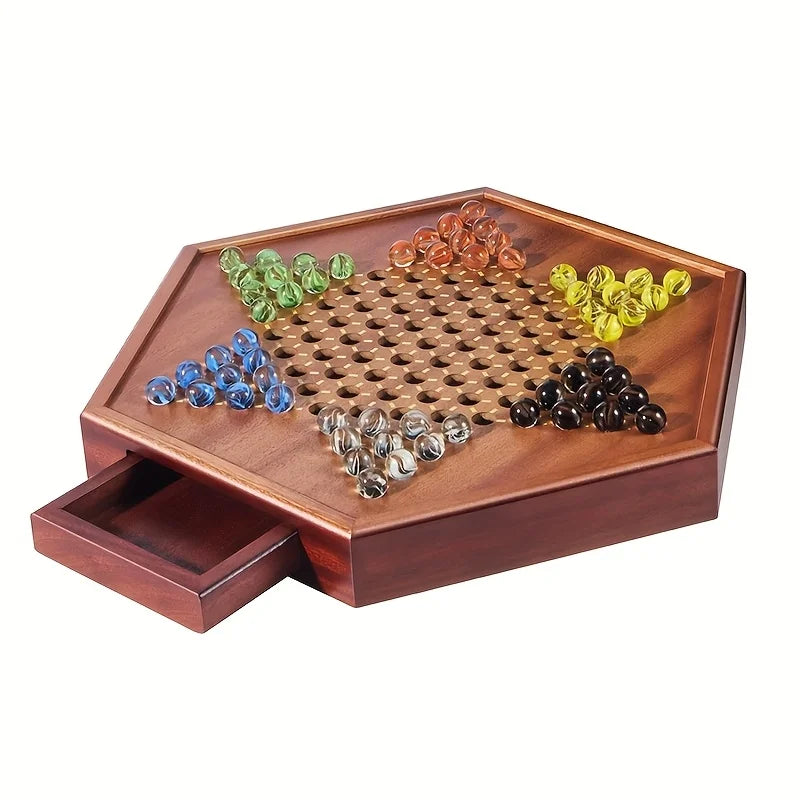 Wooden Chinese Checkers Set with Drawers - 72pcs Colorful Strategy Game for 6 Players, Family & Party Games, All Ages