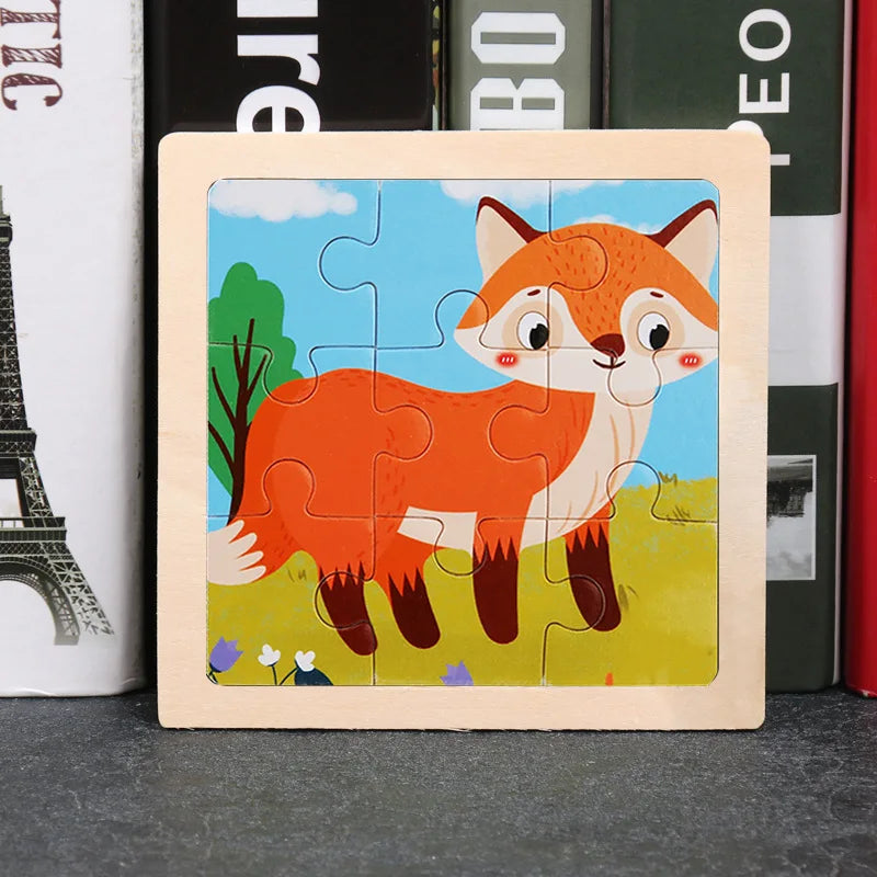 Baby Wooden Toys 11x11cm Jigsaw 3d Puzzle Cartoon Animal Traffic Wooden Puzzle Game Montessori Educational Toys For Children