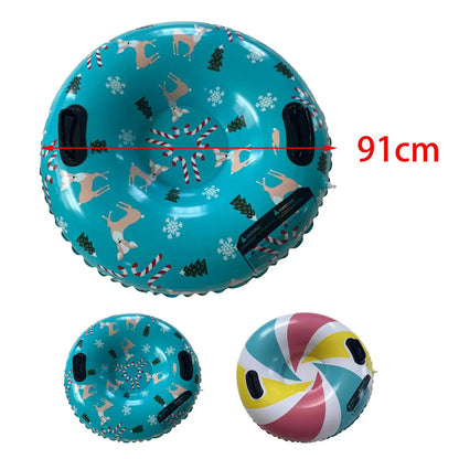 Winter Snow Tube 35.83inch Kids Adults Sledding Sleigh Inflatable Snow Sled Foldable Cold-resistant Ski Circle with Handles