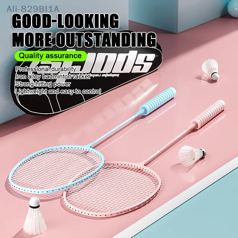 Double Badminton Racket Set For Adults With Durable High Elasticity Good Looks Foam Handle Feathers Professional Defensive