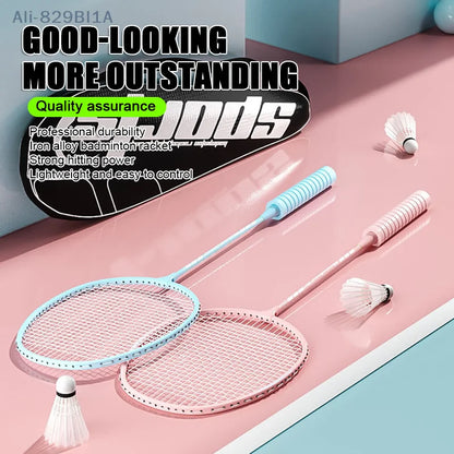 Double Badminton Racket Set For Adults With Durable High Elasticity Good Looks Foam Handle Feathers Professional Defensive