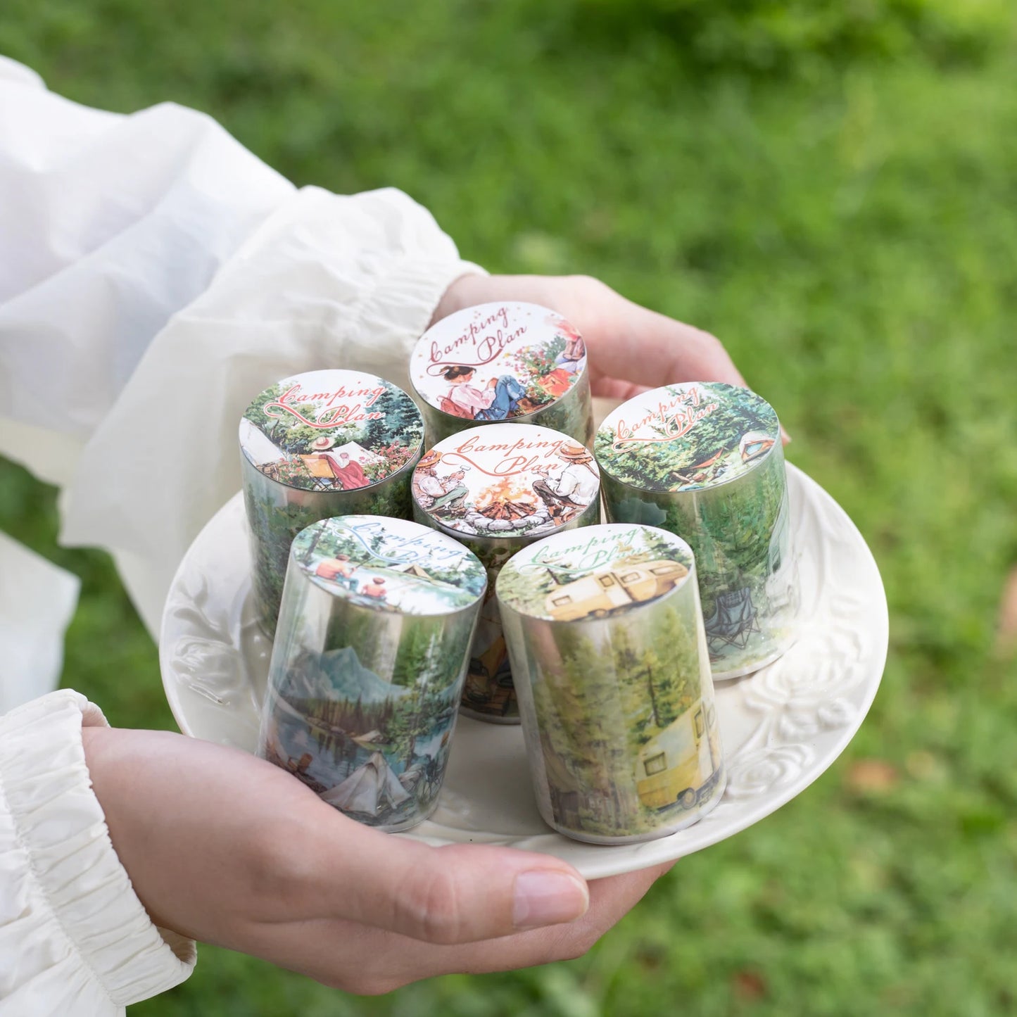 1 Roll Nature Camping Theme Scenic PET Tape for Scrapbooking DIY Collage Material Phone Case Notebook Decoration